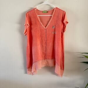 For Her Paris "Spread Kindness" Top Womens Peach Lagenlook Casual Boho Flowy